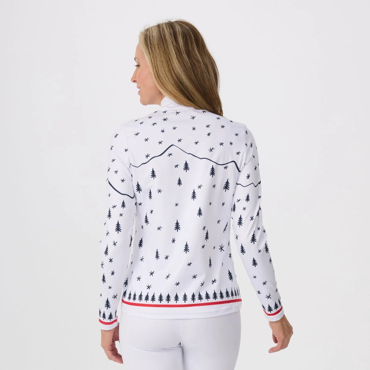 Krimson Klover Winter Apres Top in White, back view on model