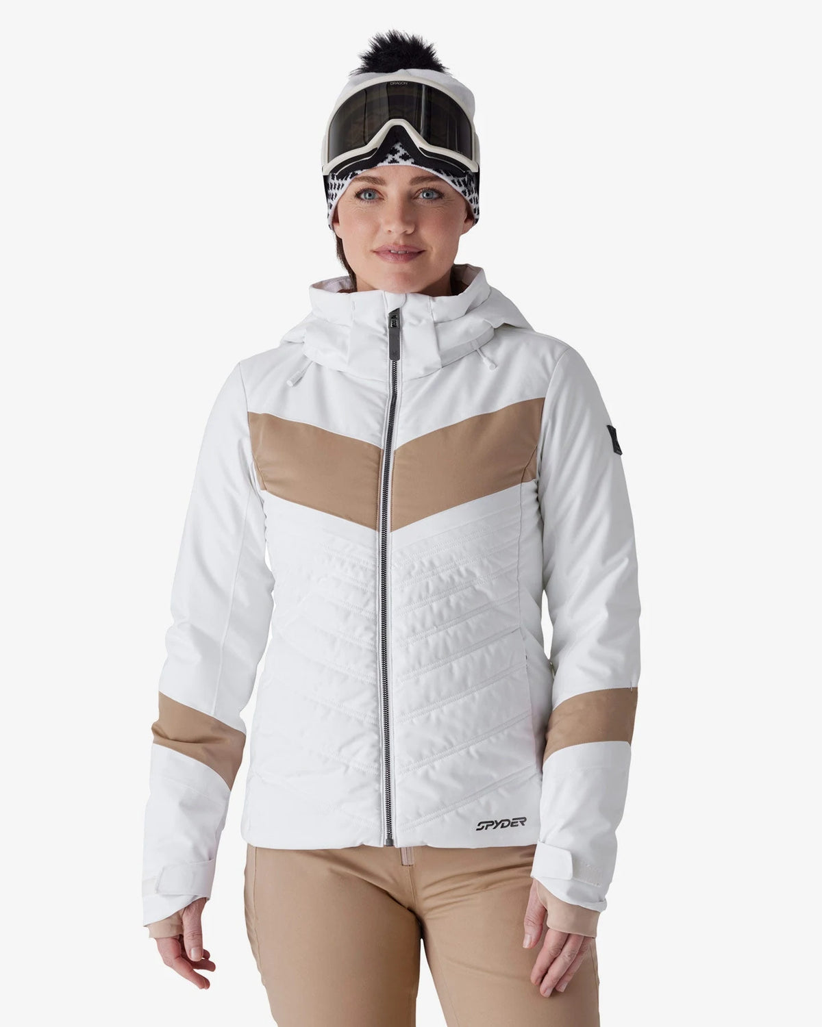 Spyder Primrose Jacket in White, front view on model
