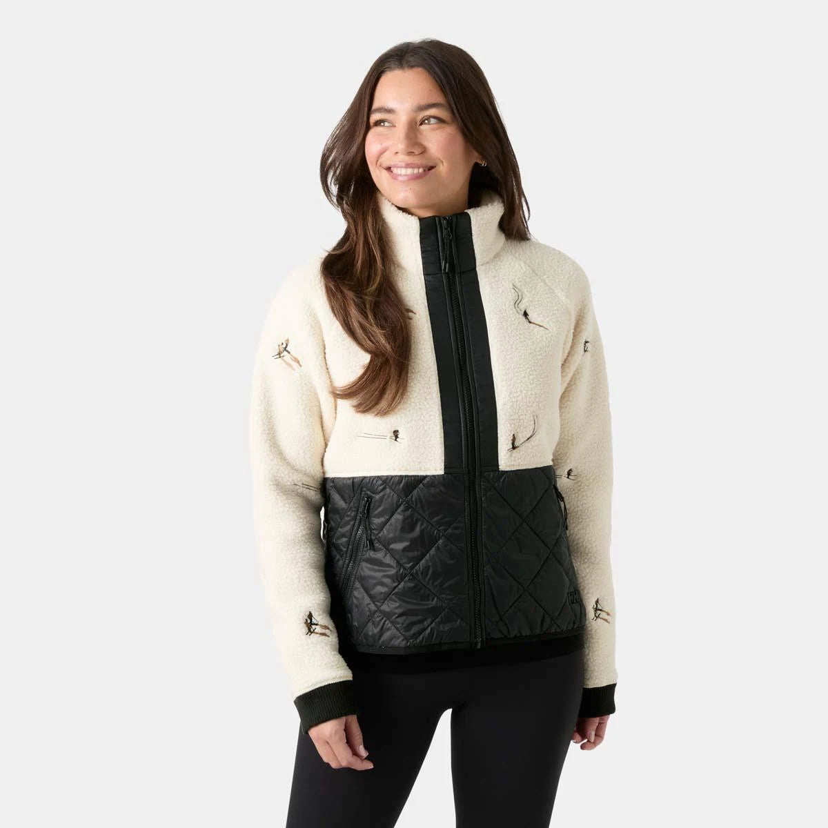 Helly Hansen Womens Bliss Hybrid Jacket in Cream Skiers Embroidery, on-body front