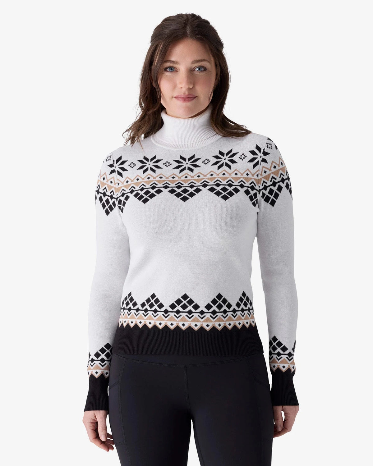 Spyder Stellar Ski Sweater in White, front view on model