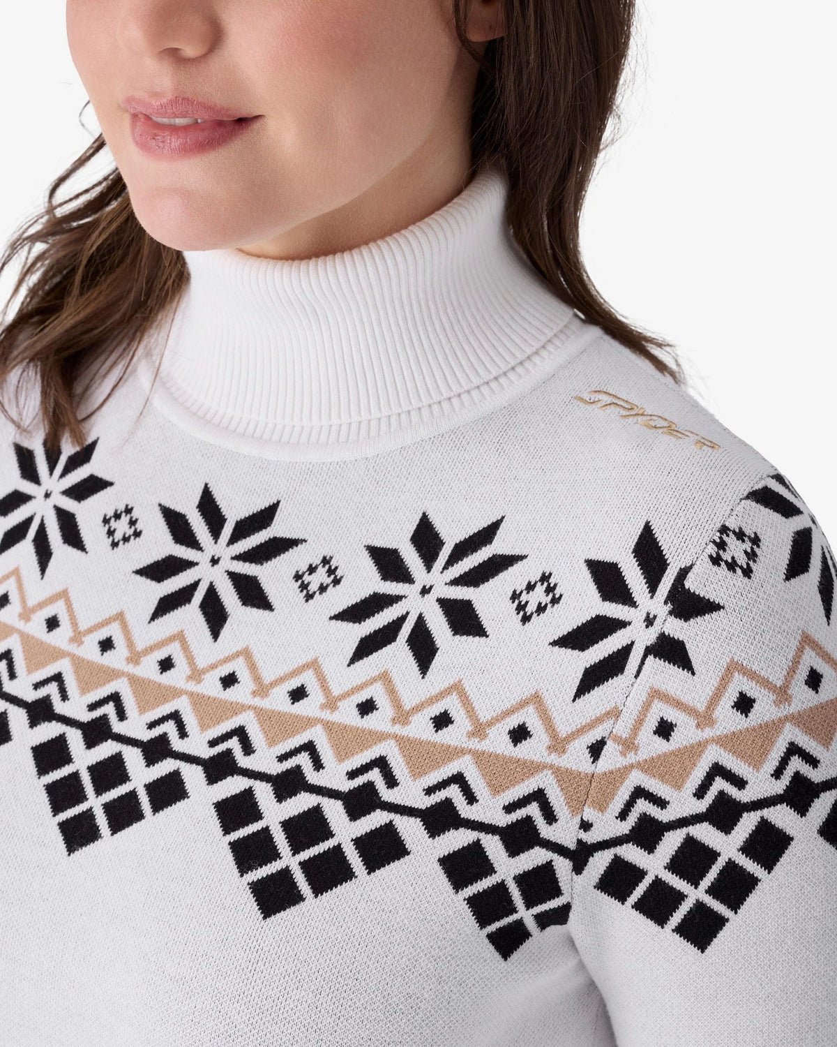 Spyder Stellar Ski Sweater in White, detail view