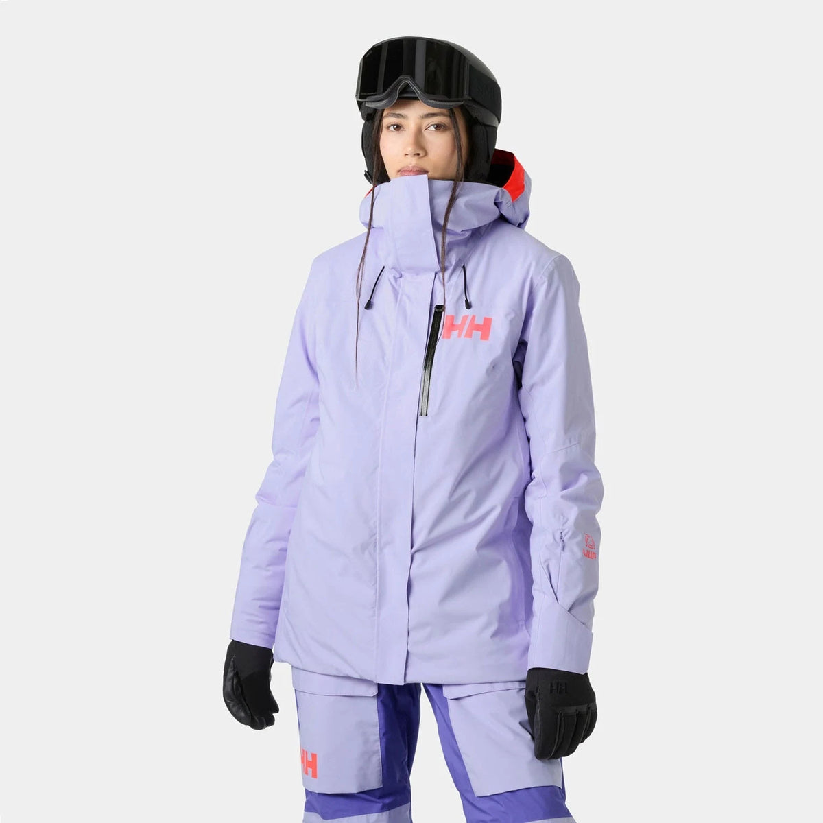 Helly Hansen Womens Powshot Jacket in Bright Lavender, on-body front