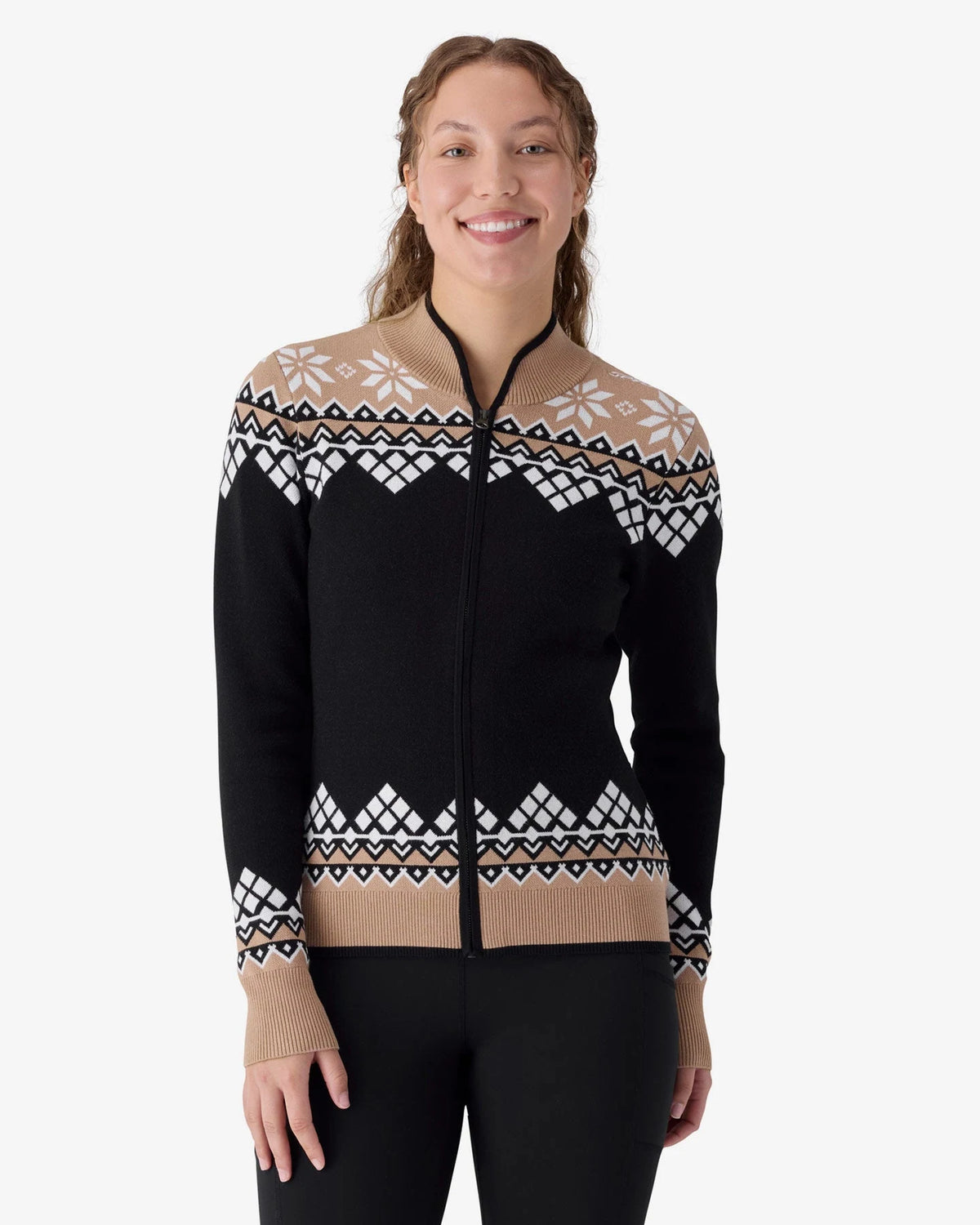 Spyder Spritz Ski Sweater Jacket in Black, front view on model