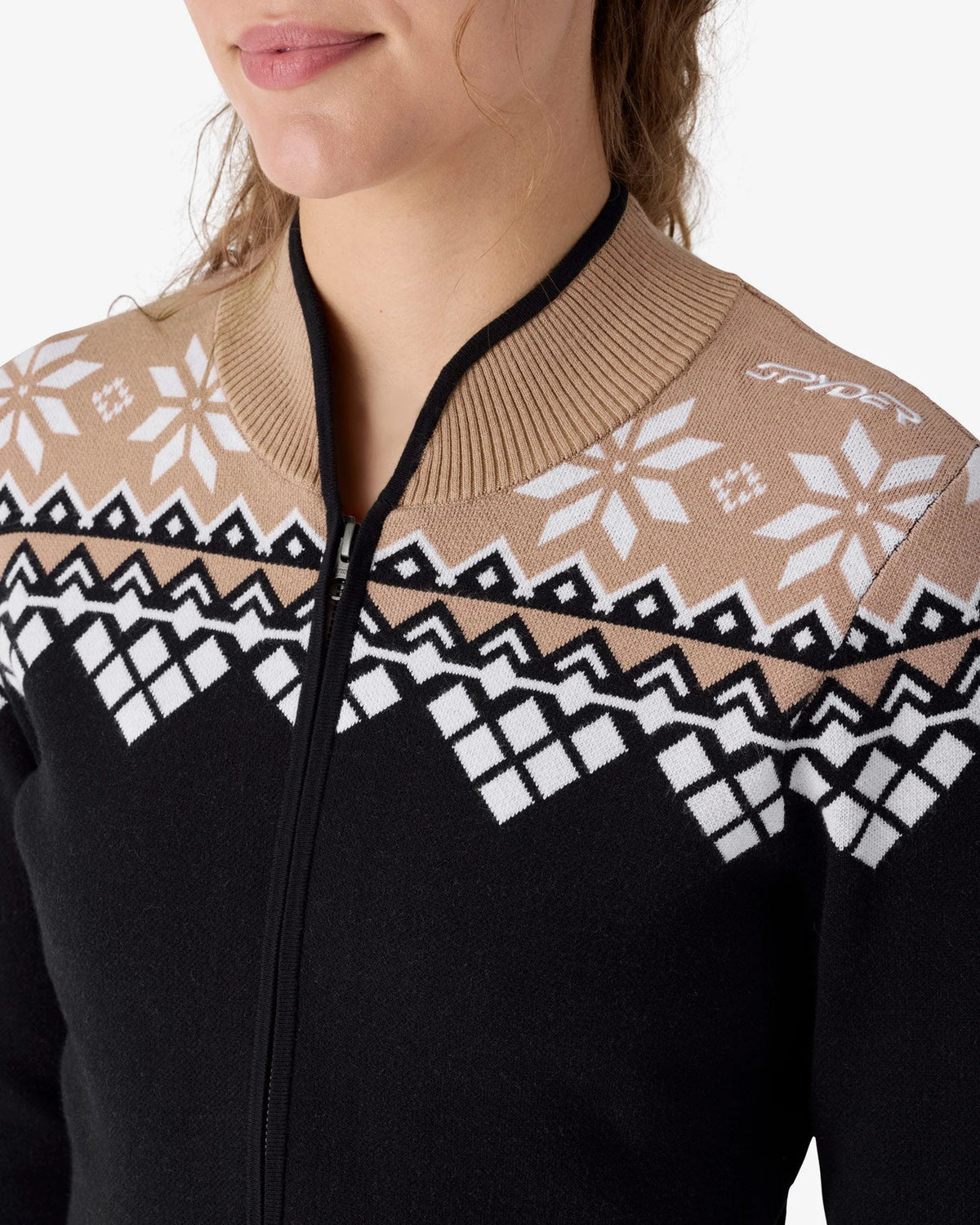 Spyder Spritz Ski Sweater Jacket in Black, detail view