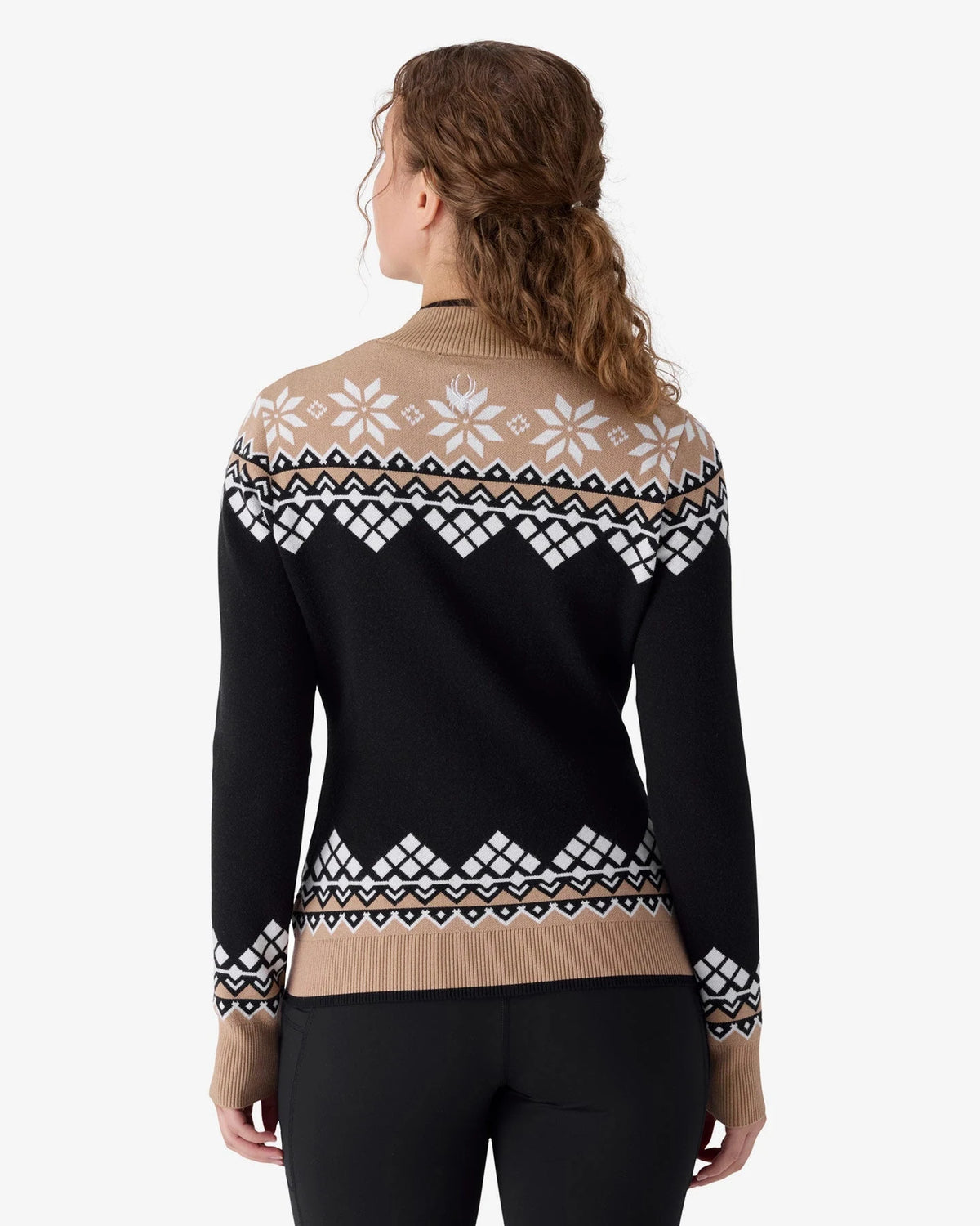 Spyder Spritz Ski Sweater Jacket in Black, back view on model