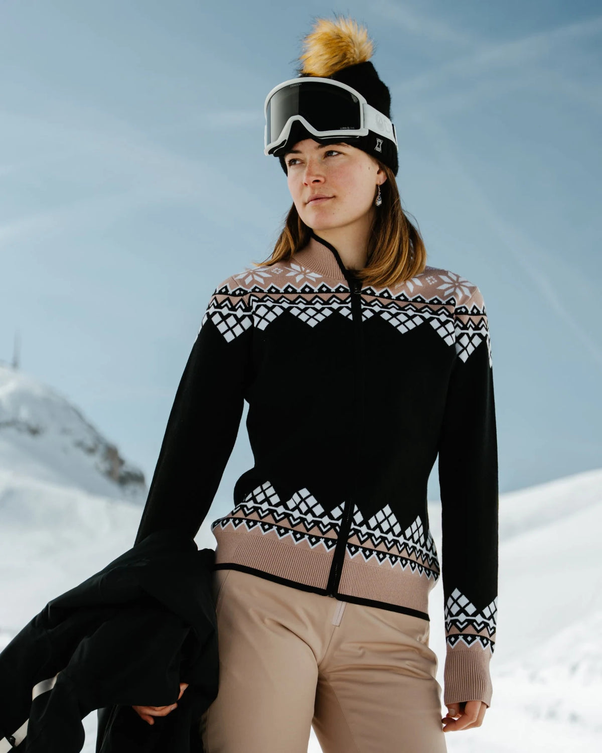 Spyder Spritz Ski Sweater Jacket in Black, lifestyle view