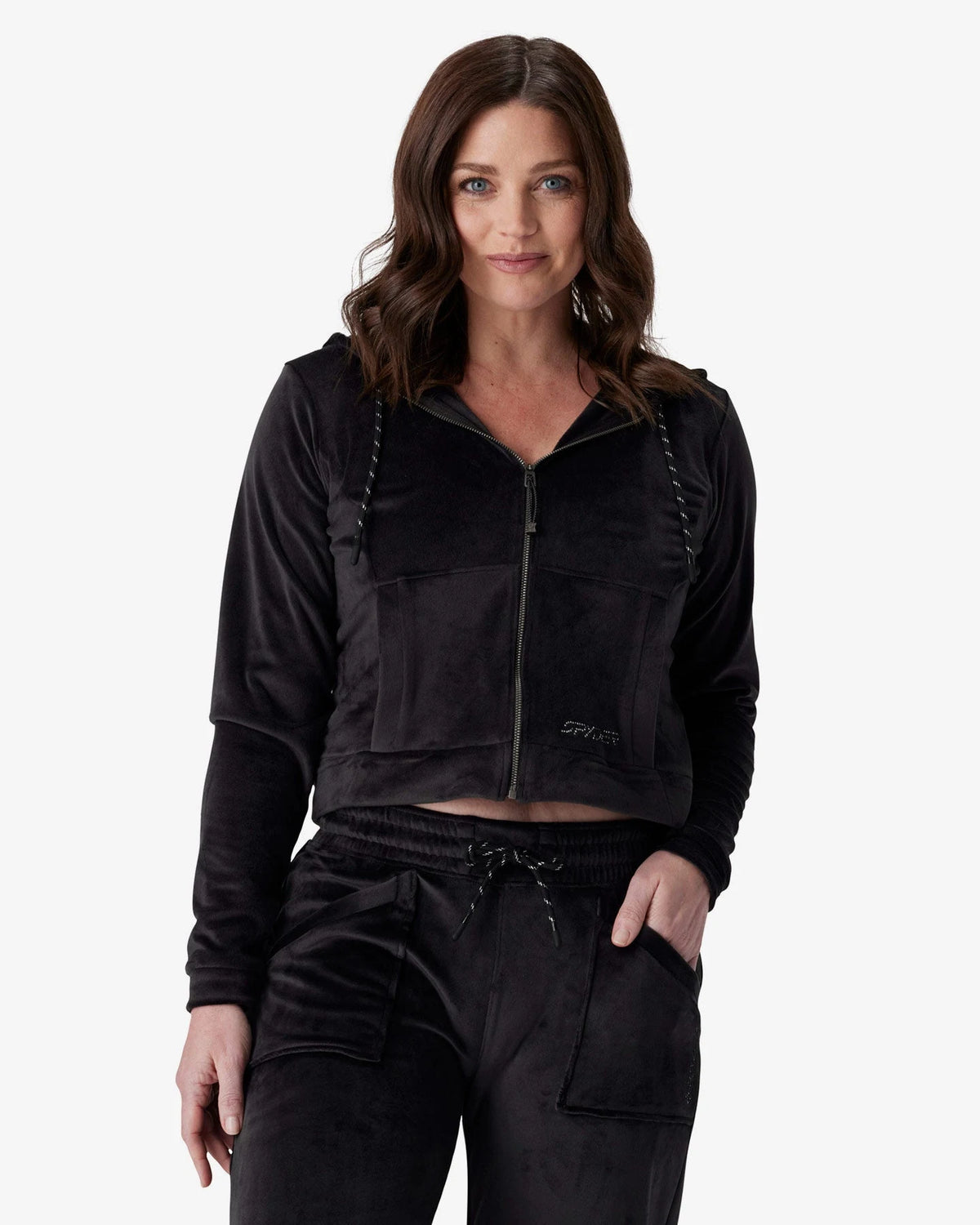Spyder Shimmer Jacket in Black, front view on model