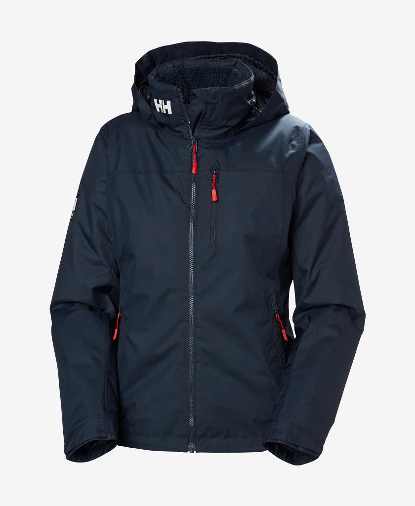 Helly Hansen Womens Crew Hooded Pile Jacket in Navy, front
