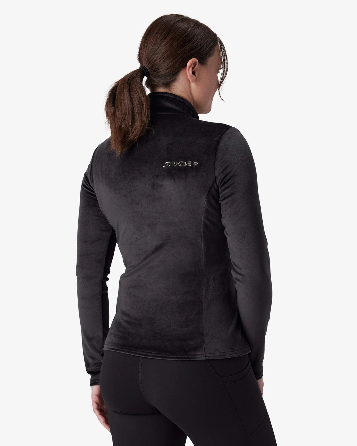 Spyder Shimmer Bug 1/2 Zip in Black, back view on model