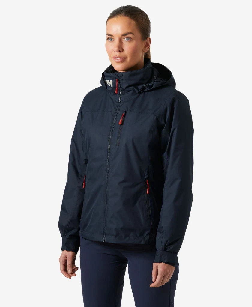 Helly Hansen Womens Crew Hooded Pile Jacket in Navy, on-body front