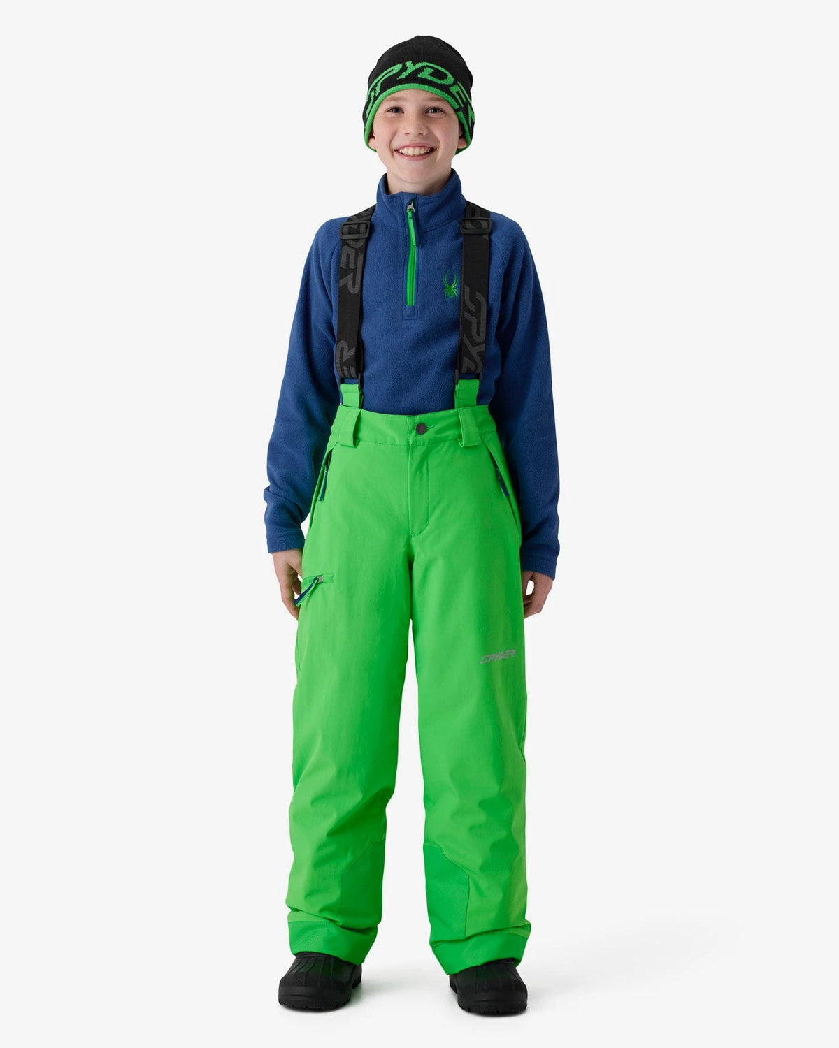 Spyder Propulsion Pants in Strobe Green, front view on model