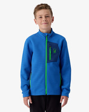 Spyder Bandit Sweater Fleece Jacket in Bold Blue, front view on model