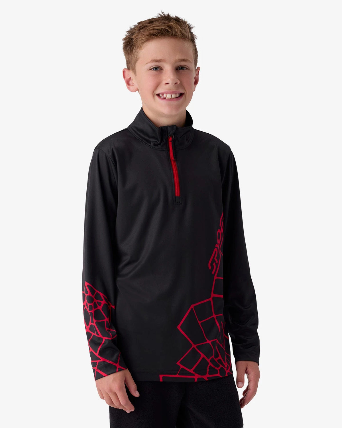 Spyder Jacobs 1/2 Zip in Black, front view on model