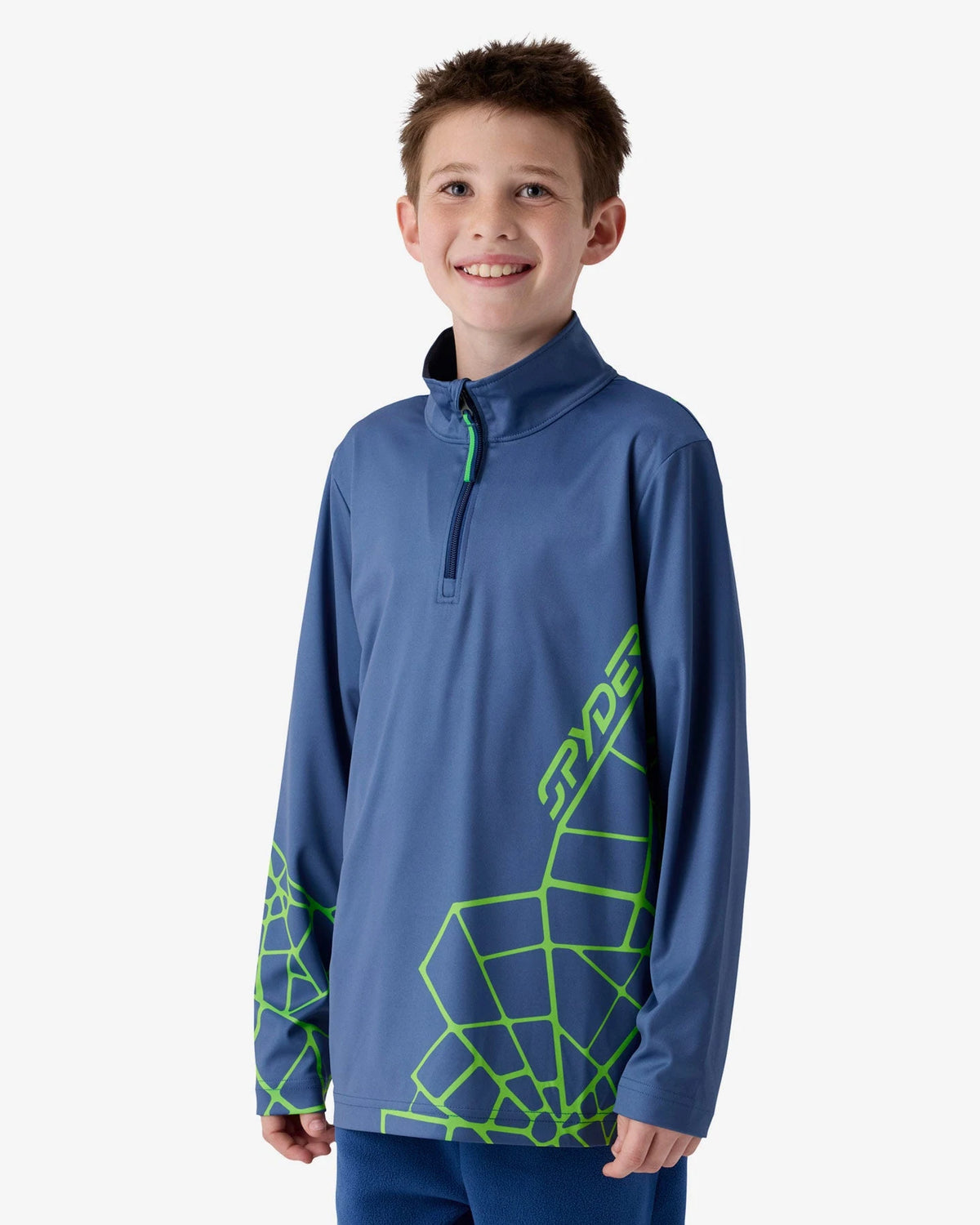 Spyder Jacobs 1/2 Zip in Indigo, front view on model