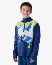 Spyder Blizzard Ski Sweater in Indigo, front view on model