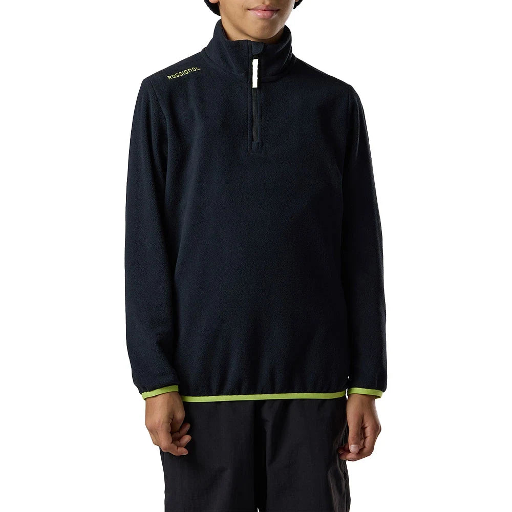 Rossignol Junior Quarter Zip Polar Fleece 2027 in Black, front view on model