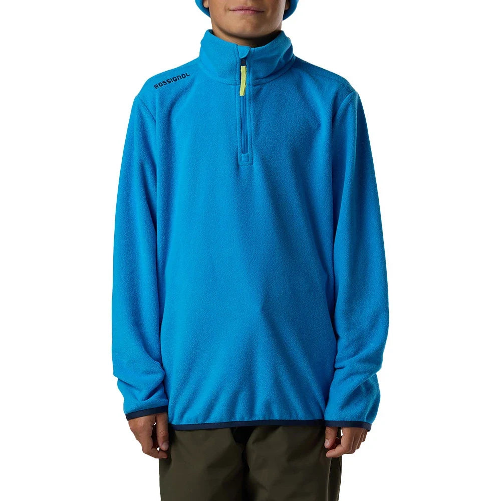 Rossignol Junior Quarter Zip Polar Fleece 2027 in Blazing Blue, front view on model