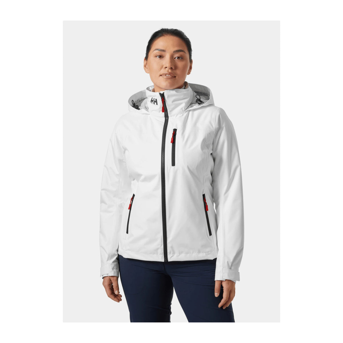 Helly Hansen Womens Crew Hooded Midlayer Jacket 2.0 in White, on-body front