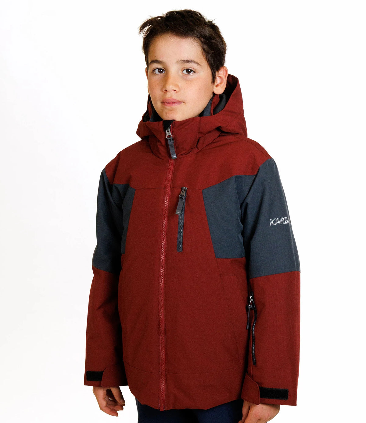 Karbon Hydra Boys Ski Jacket in Mojave, on-body front