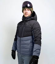 Karbon Kryos Mens Ski Jacket in Slate, on-body front
