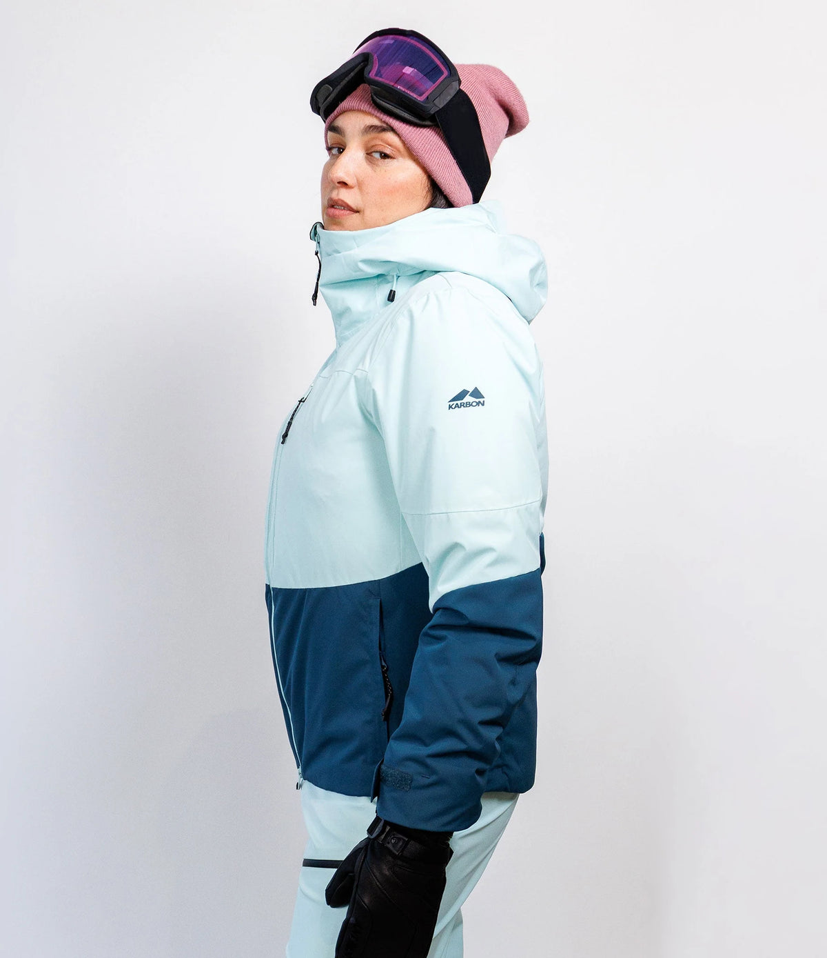 Karbon Solstice Ladies Ski Jacket in Sea Glass, side view