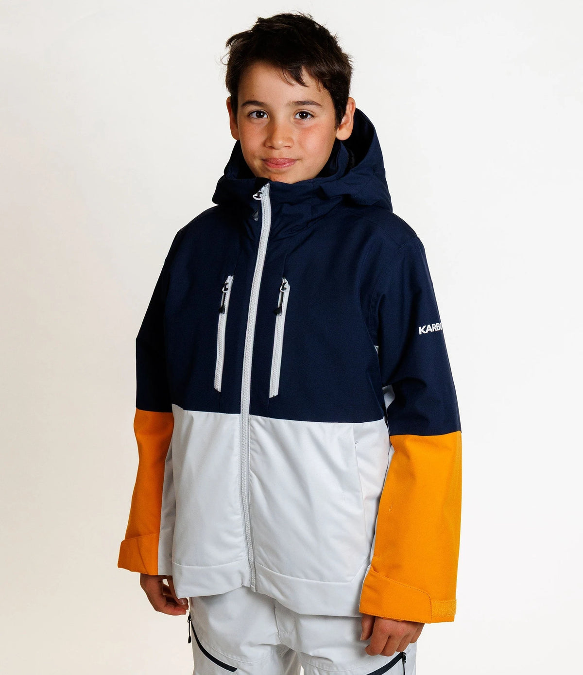 Karbon Squall Boys Ski Jacket in Infinity, on-body front
