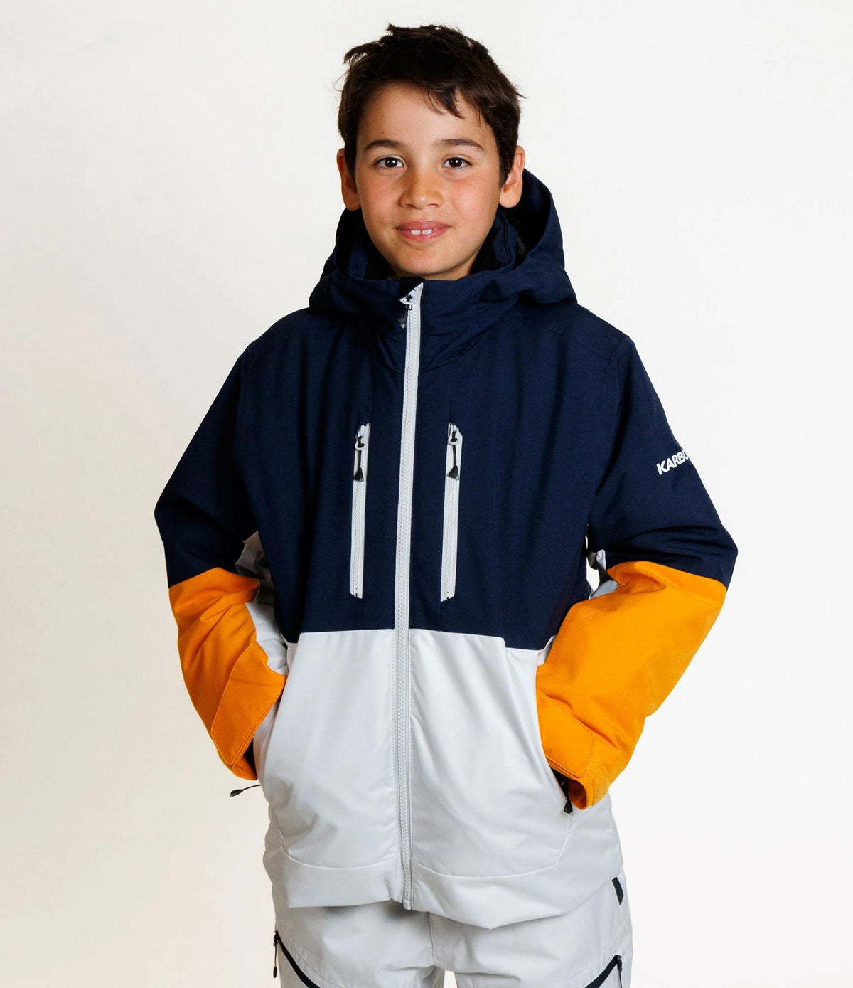 Karbon Squall Boys Ski Jacket in Infinity, on-body front