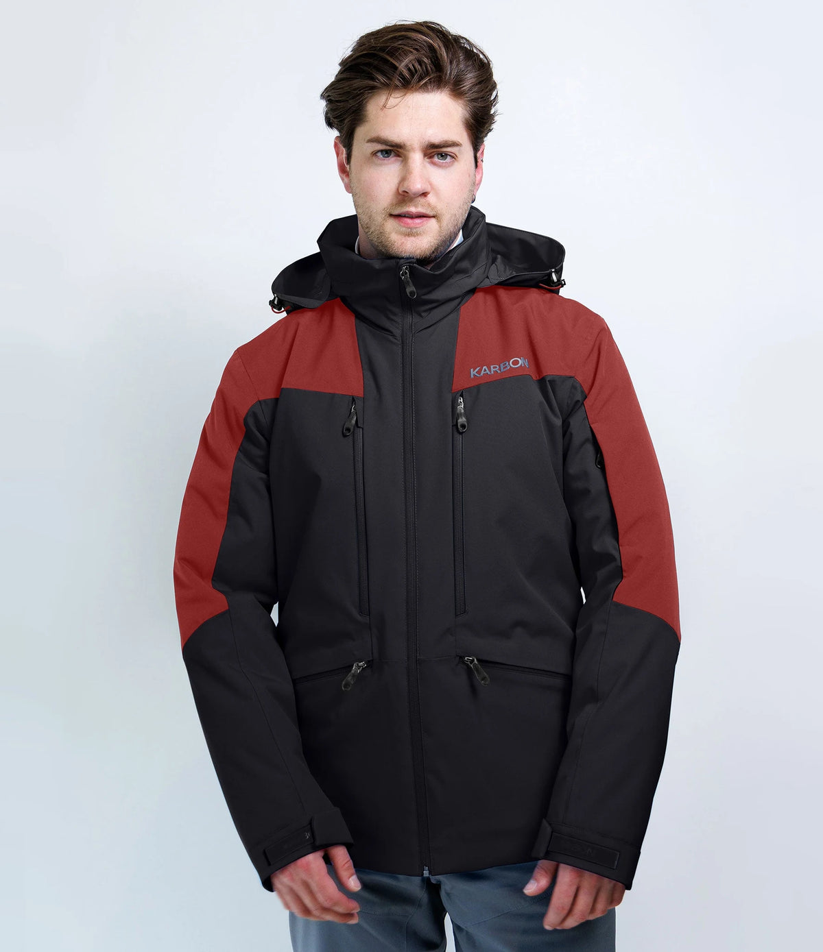 Karbon Triton Mens Ski Jacket in Black, on-body front