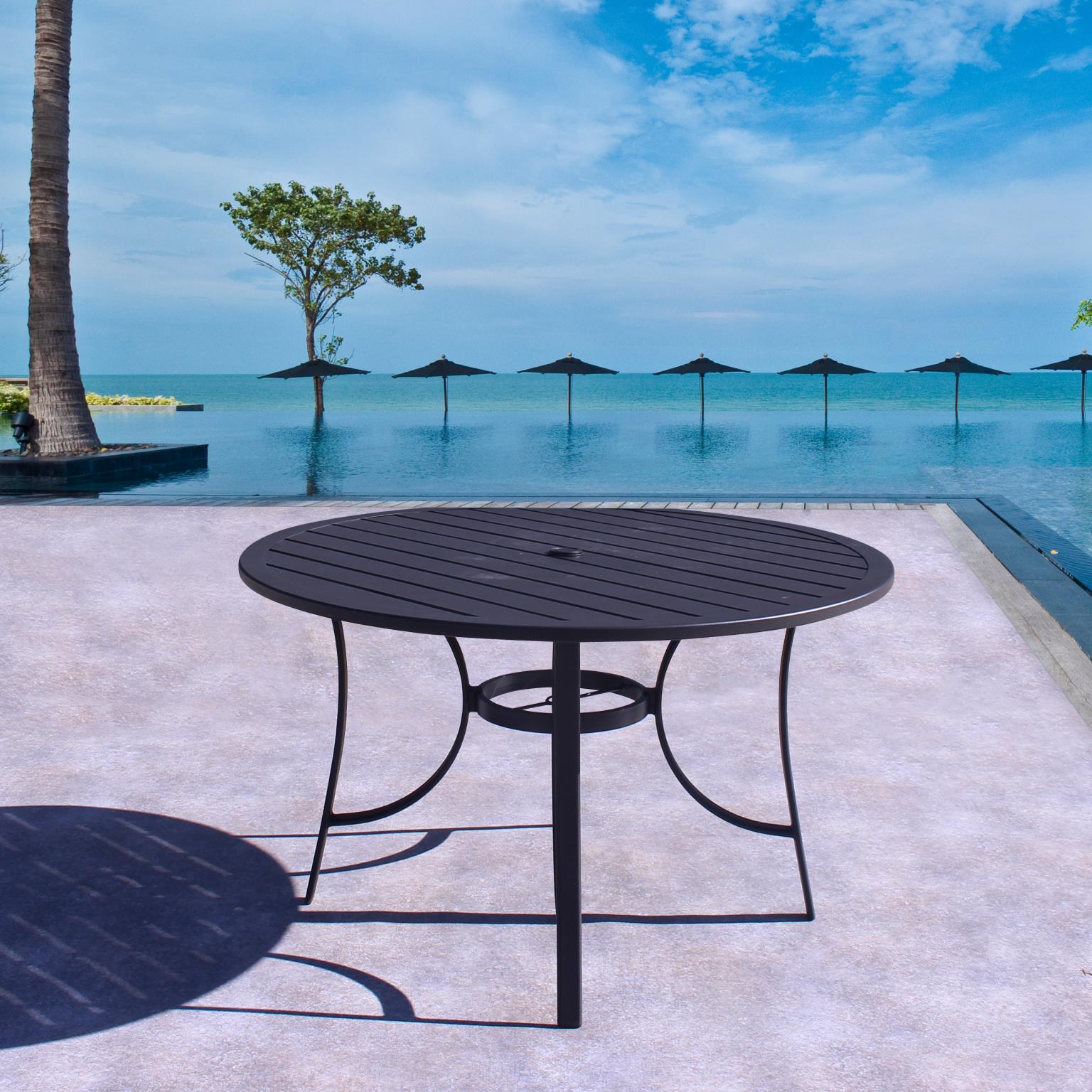 Kingston Cape Cod Dining 48 Round Aluminum Slat Dining Table / Java