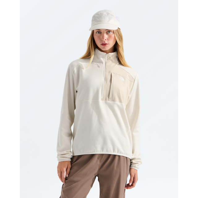 North Face Womens TNF Performance Fleece ¼ Zip White Dune Light Heather/Desert Stone