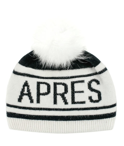 Mitchies Matchings Apres Ski Knitted Hat w/ Pom White / Fox Pom Pom