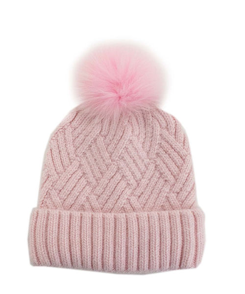 Mitchies Matchings Knitted Hat w/ Fox Pom Pink