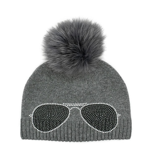 Mitchies Matchings Aviator Knitted Hat w/ Pom Grey