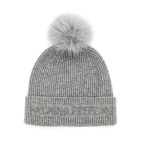 Mitchies Matchings F*cking Freezing Knitted Hat w/ Pom Grey / Fox Pom Pom