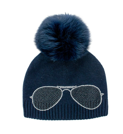 Mitchies Matchings Aviator Knitted Hat w/ Pom Navy