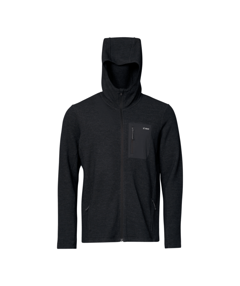 Le Bent Mens Sentinel Midweight Waffle Knit Zip Hoody Black