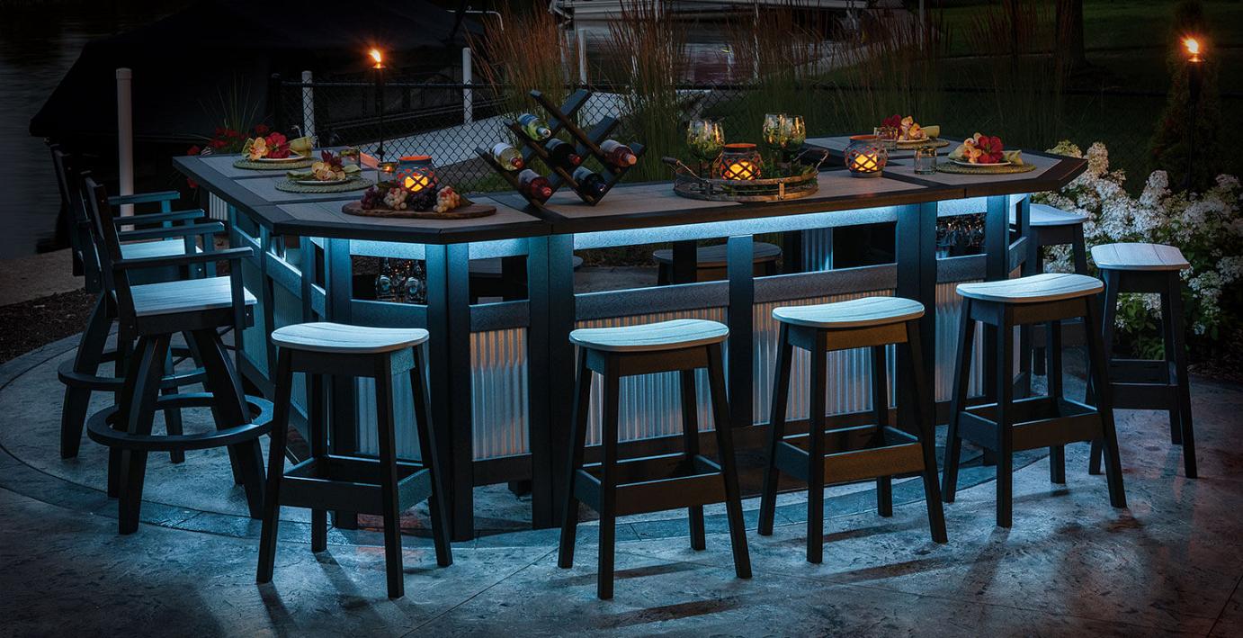 EC Woods Tacoma Bar LED Lighting: 3 Piece Bar / Black Frame / Driftwood Gray Accents