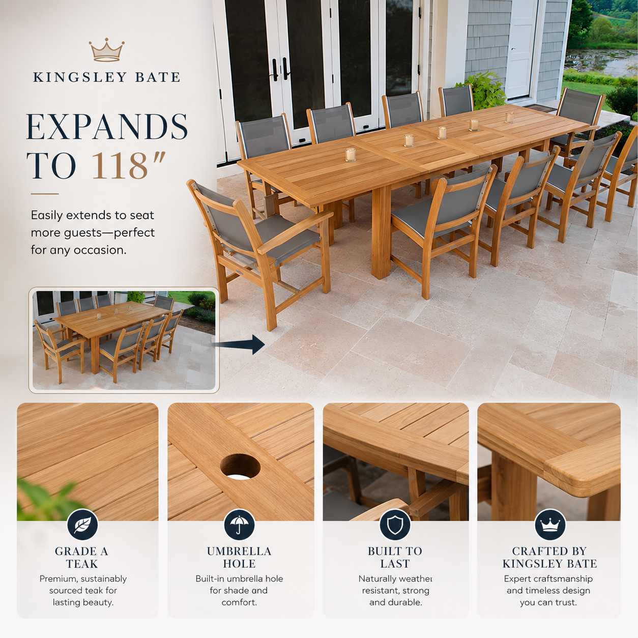 Kingsley Bate Hyannis 118 Rectangular Extension Dining Table