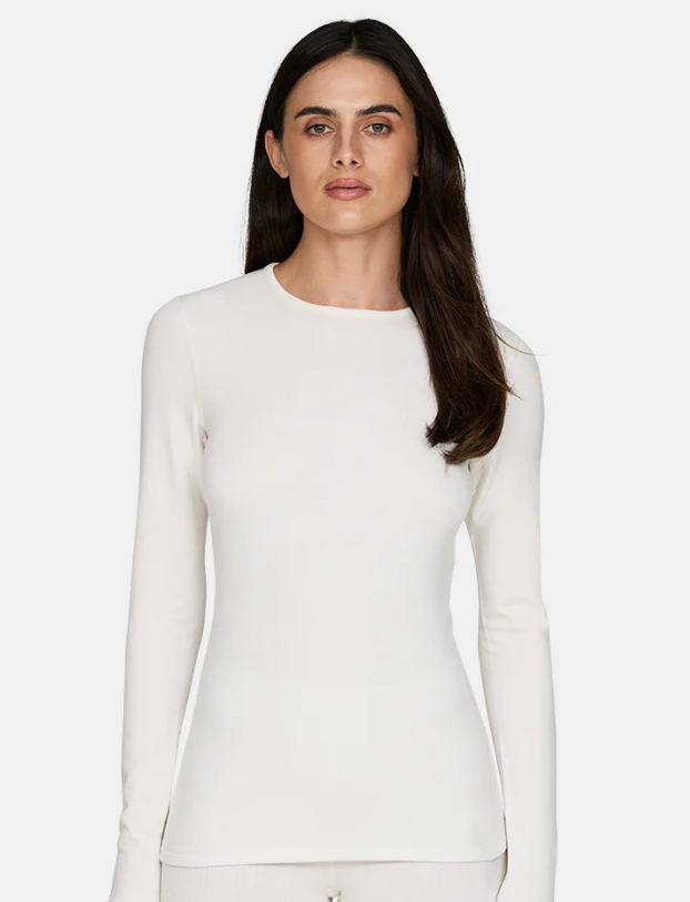 Le Bent Womens Heavyweight Antarctic Grid Fleece Crew Pearl