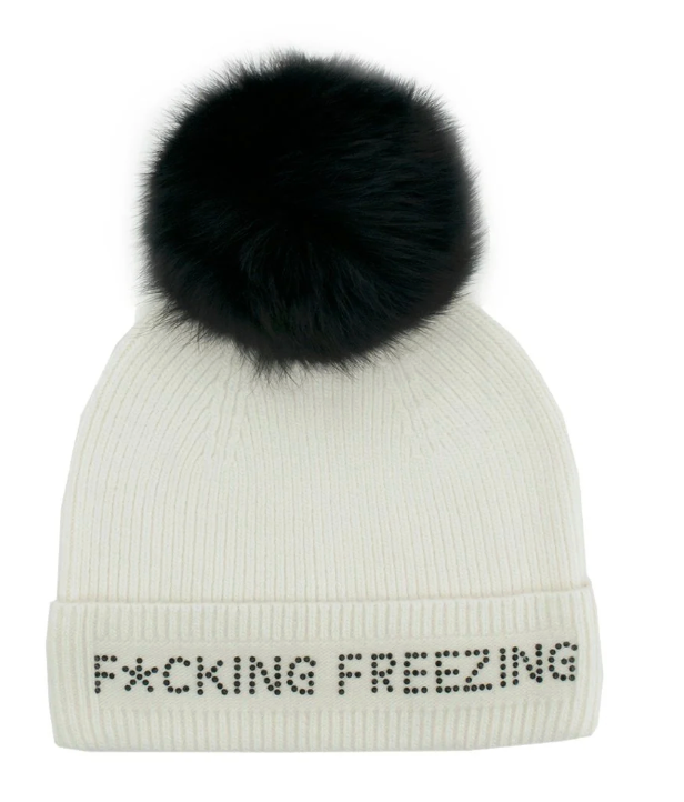 Mitchies Matchings F*cking Freezing Knitted Hat with Faux Pom White