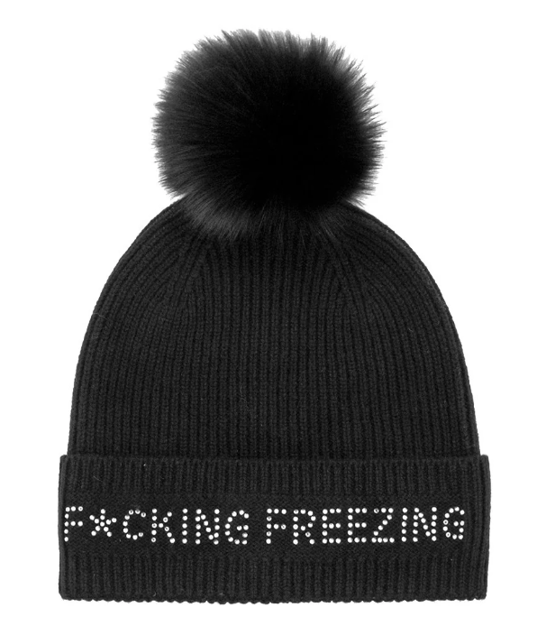 Mitchies Matchings F*cking Freezing Knitted Hat with Faux Pom Black