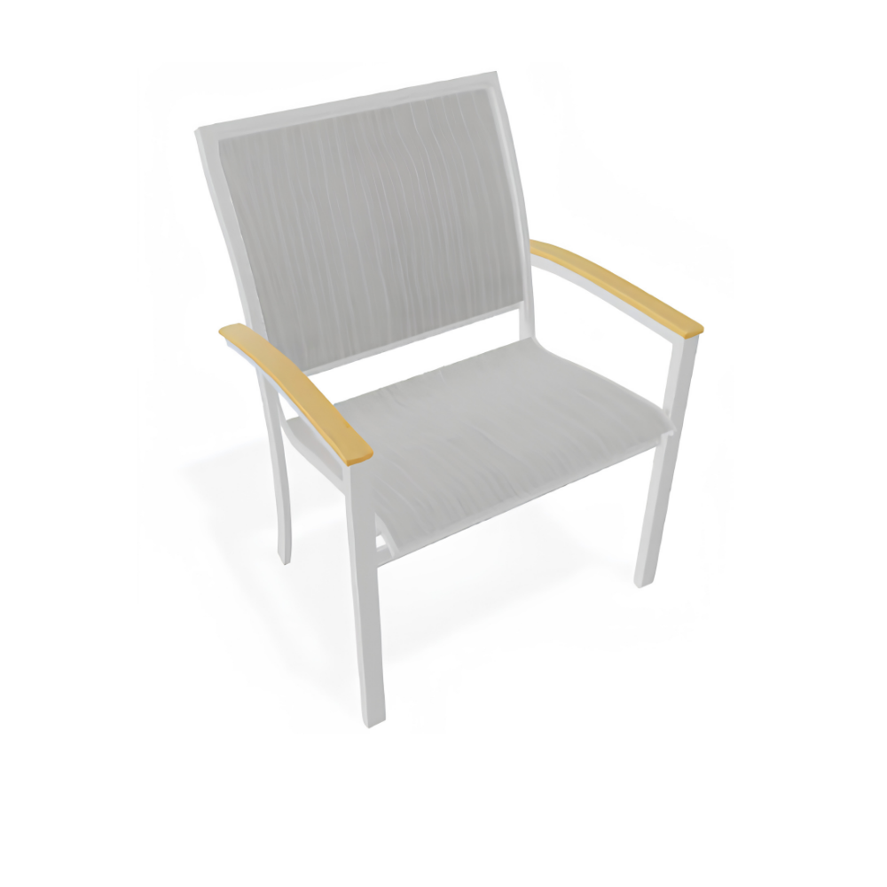 Telescope Bazza Stacking Cafe Chair w/ Polymer Arms White - Teak MGP / Amalfi Sling