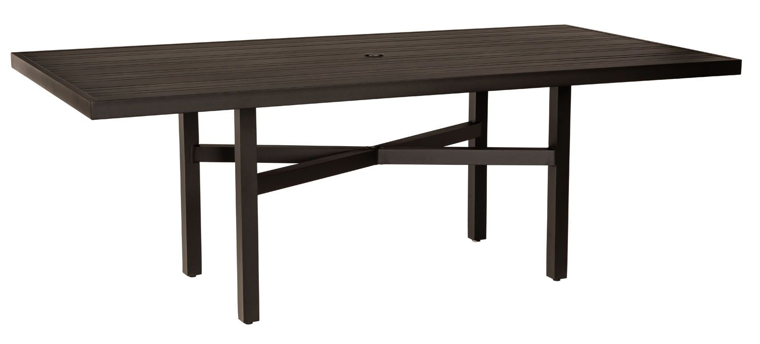 Woodard Hudson Dining and Seating Textured Black / Charm Grey (311 Grade B) / Tri-Slat 84 x 42 Rectangular Dining Table with Elite Base