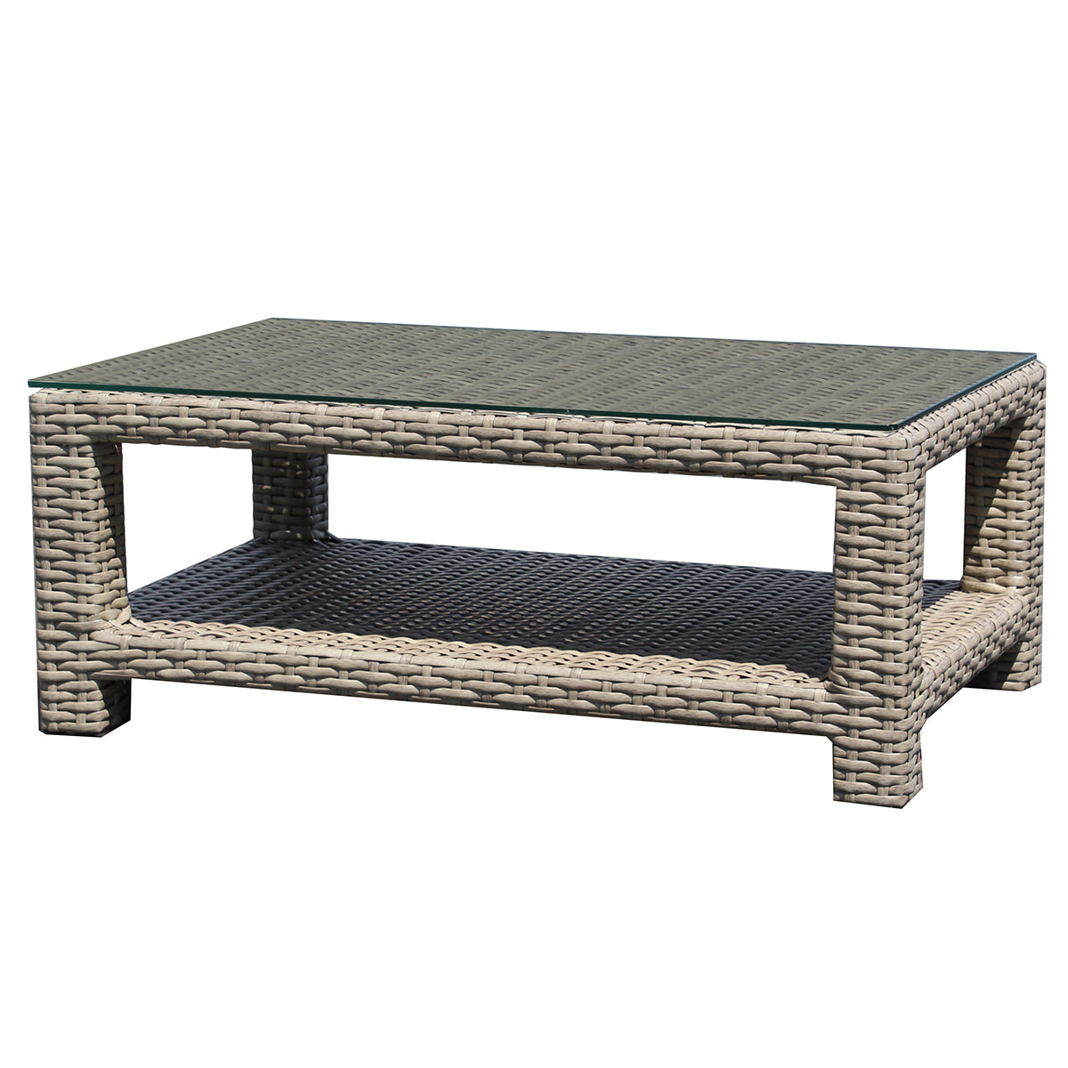 North Cape Grand Stafford Wicker Sectional Seating Parchment / Rectangular Coffee Table w/ Glass