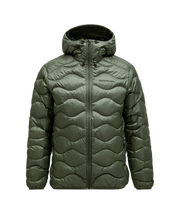 Peak Performance Helium Down Hood Jacket Men in Pine Needle, front view