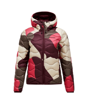 Peak Performance Helium Aop Down Hood Jacket Women in 331 Snowbank, front view