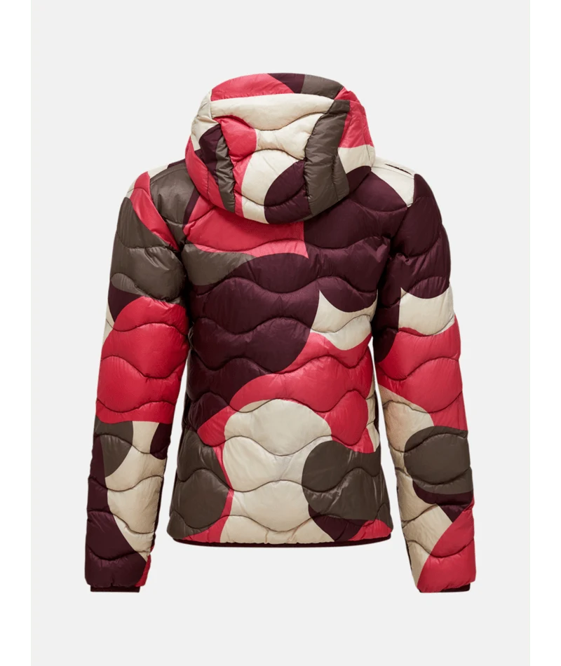 Peak Performance Helium Aop Down Hood Jacket Women in 331 Snowbank, back view