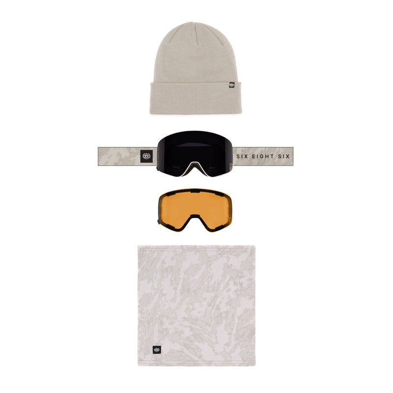 686 goggle pack with goggle, spare lens, beanie and neck warmer