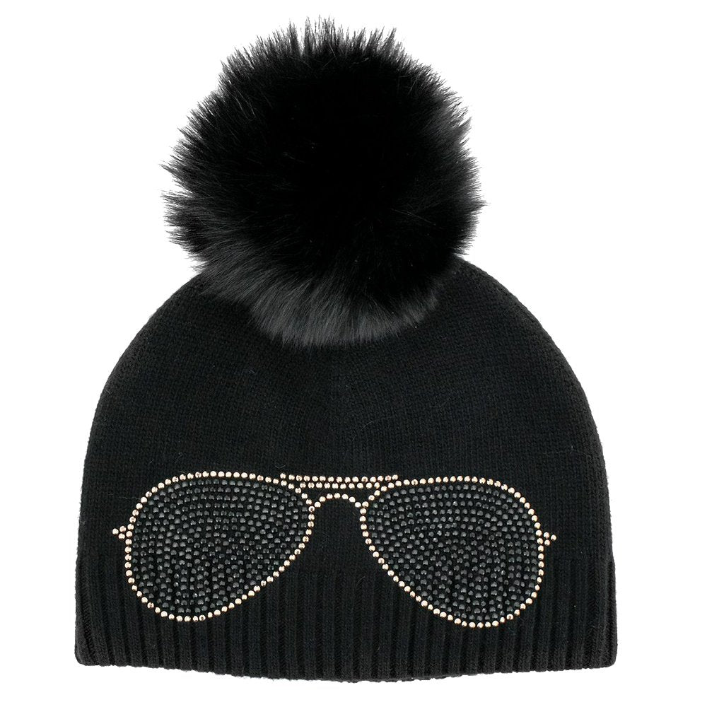 Mitchies Matchings Aviator Knitted Hat w/ Pom Black
