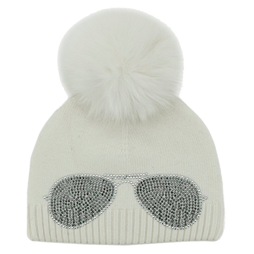 Mitchies Matchings Aviator Knitted Hat w/ Pom White